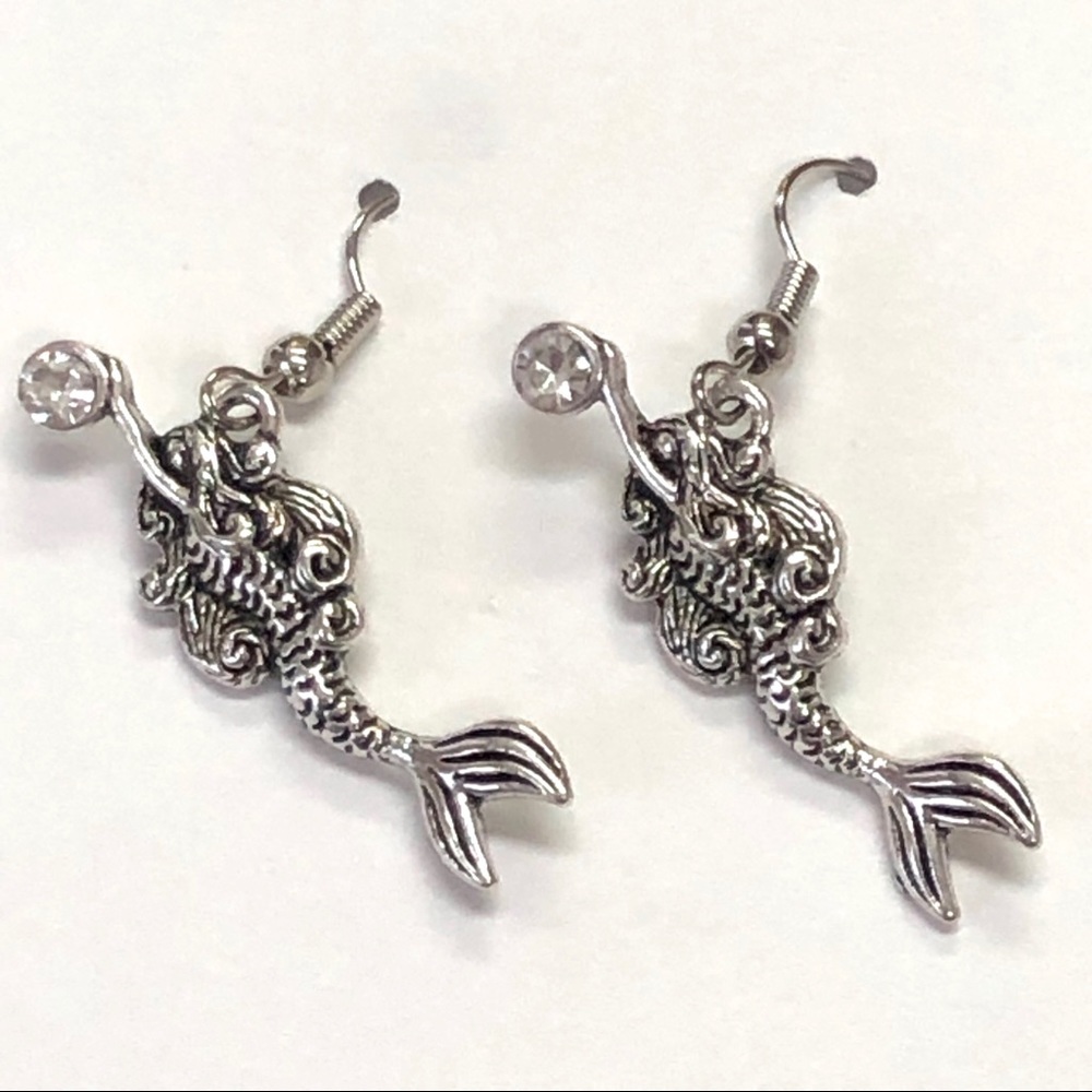 Handmade Silver Mermaid Dangle Earrings NWT